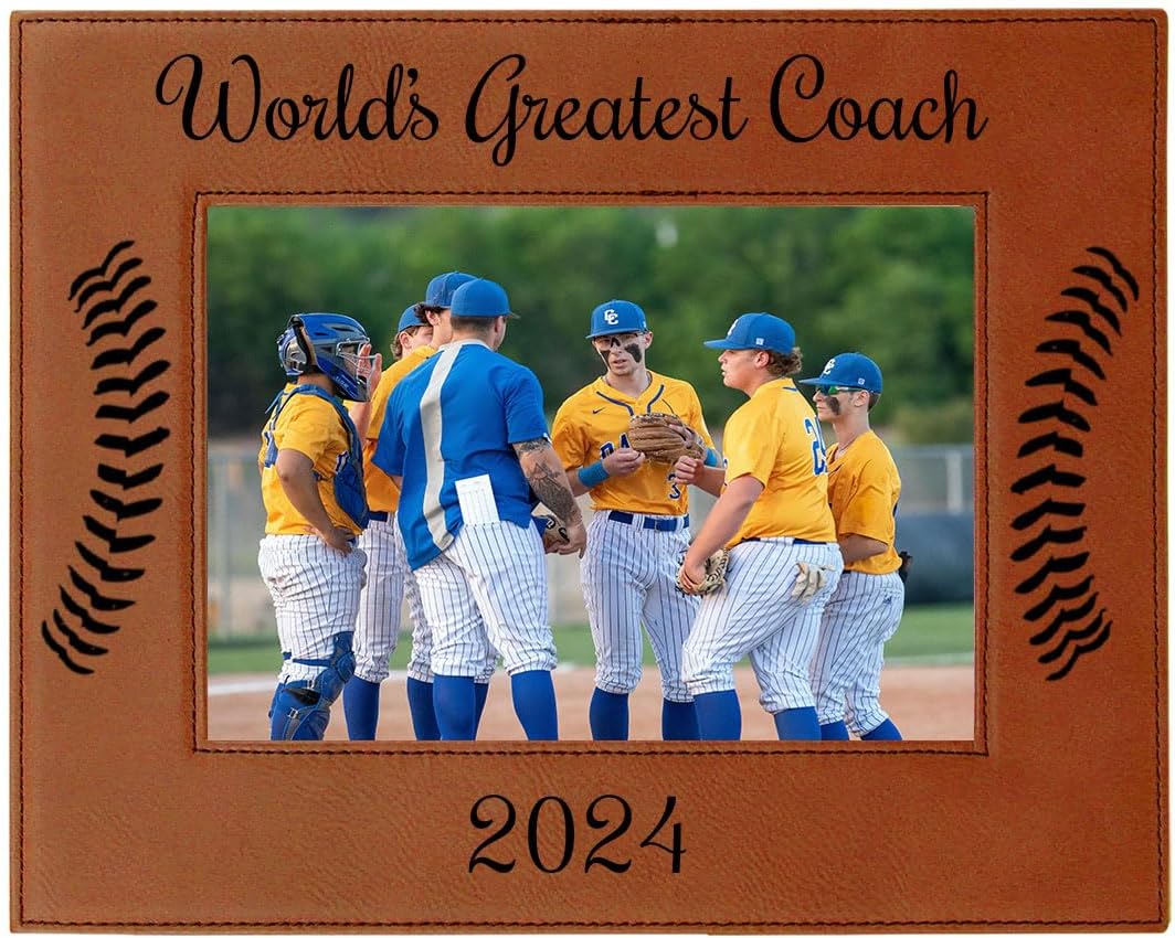 CustomGiftsNow World's Greatest Coach - High School/College/T-Ball/Little League Personalized Rawhide Laser Custom Engraved 8x10 Photo Picture Hanging Baseball Frame