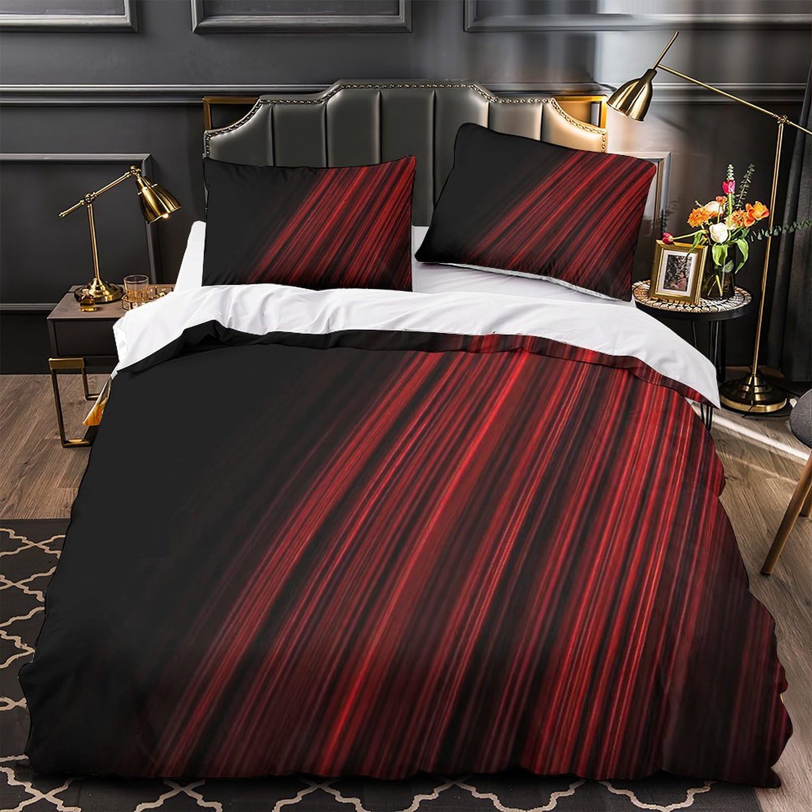 Parure de lit crâne pour chambre gothique ado, housse couette 220x240 cm microfibre effet 3D fille