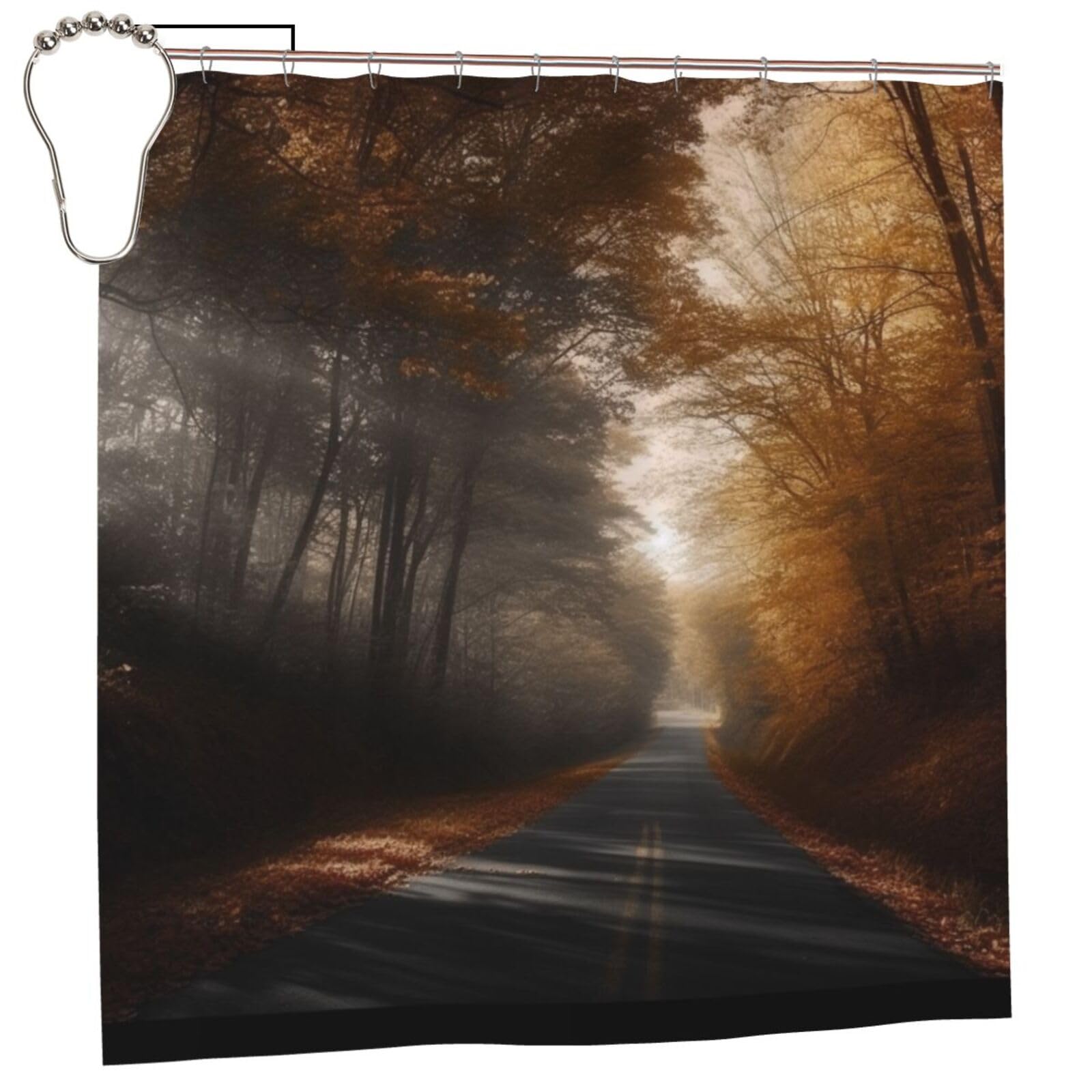 BWWHCCTI Road and Leaves Printed Shower Curtain With 12 Iron Hooks Opaque Quick Drying Waterproof Shower Curtains Sets For Bathroom 183x183 CM