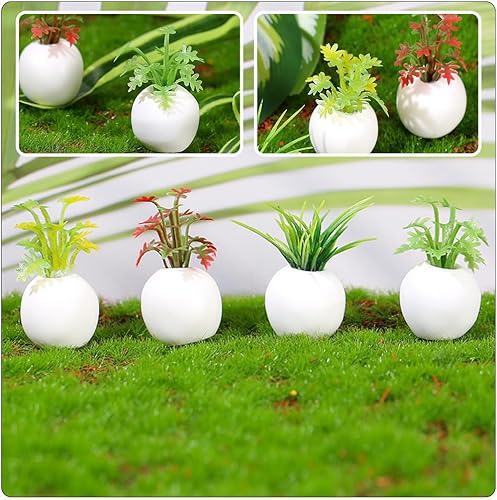 Miniatura 5 de NOLITOY 12 mini plantas artificiales en maceta, maceta falsa en miniatura, simulación, bonsái, césped decorativo, vegetación en macetas para