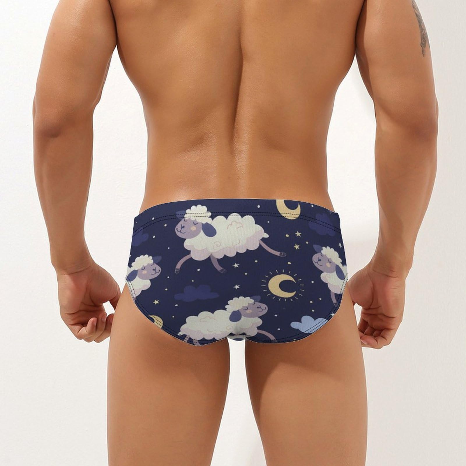Night Sky Moon Stars and Sheep Mens Swim Briefs Quick Dry Swim Trunk Bikini Underwear Swimsuit XL