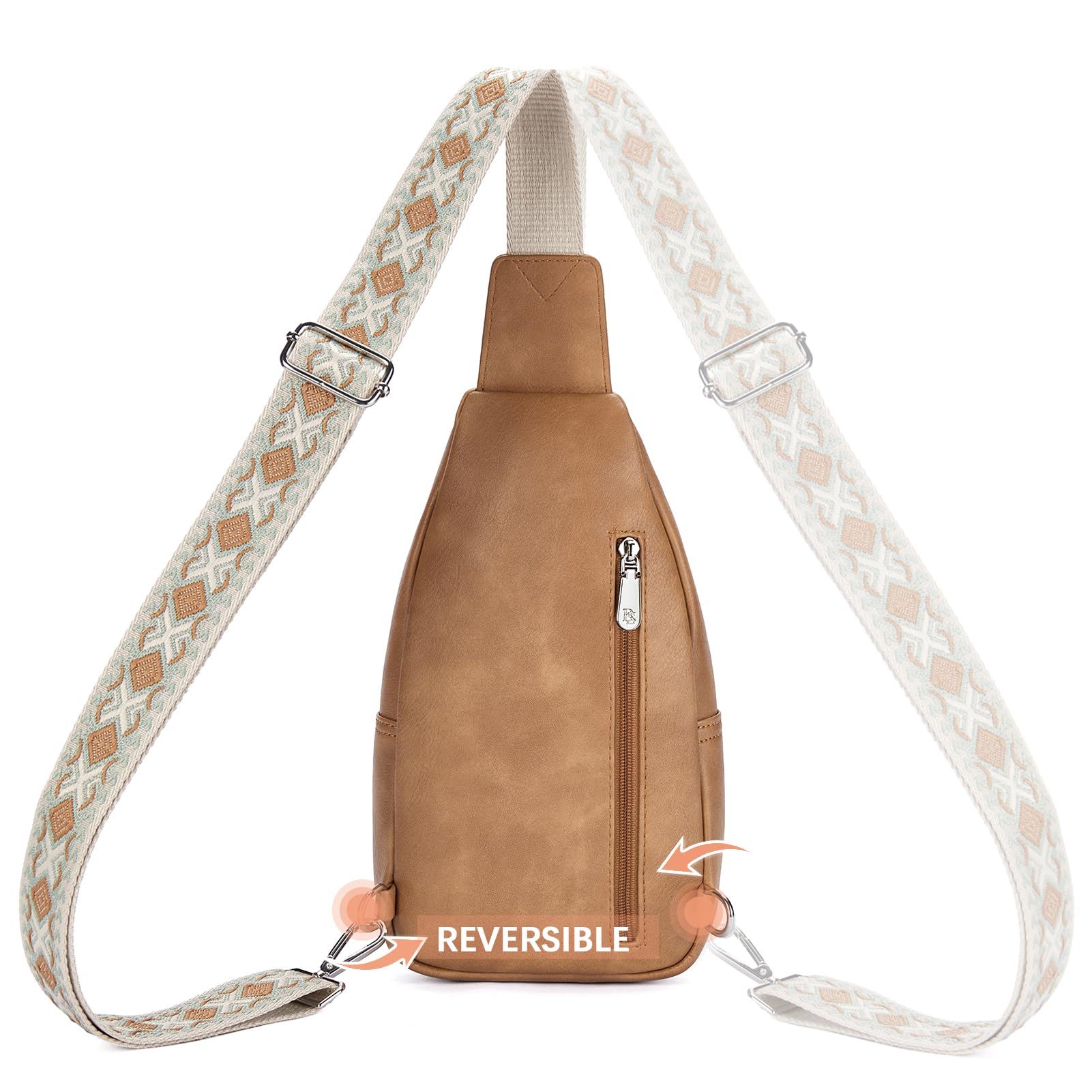 BOSTANTEN Sling Bag for Women Leather Crossbody Bag Vintage Cross Body Purse for Travel with Guitar Strap, Bohemian Style: Camel Brown