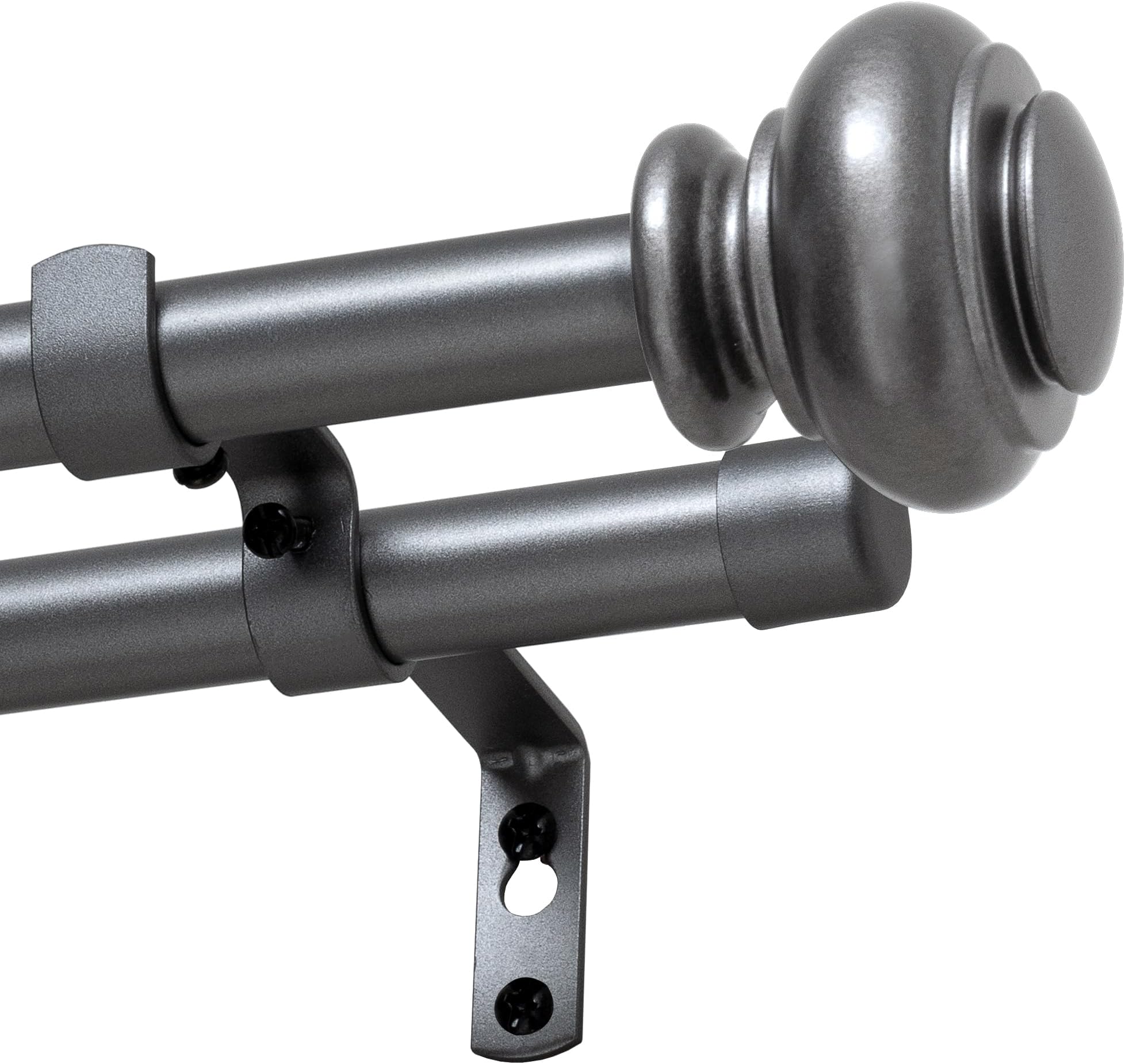 Double Curtain Rods for Windows 16.2 to 43.8 Inches 3/4 inch Diameter Adjustable Decorative Telescoping Double Curtain Rod with Brackets Heavy Duty Splicing Double Curtain Rods, Pewter
