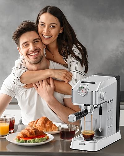 Miniatura 7 de CKOZESE Máquina de café expreso de 20 bares, cafetera profesional con espumador de leche, cafetera compacta con tanque de agua extraíble de 42