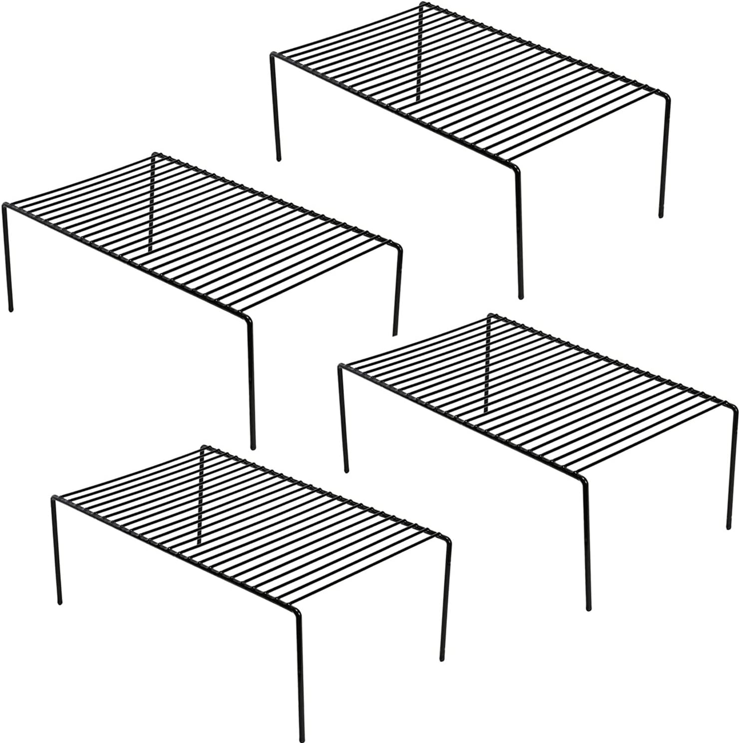 Kitchen Cabinet Shelf Organizer Set of 4, Medium (13 x 9.4 inch) Metal Wire Pantry Storage Shelves, Dish Plate Racks for Cabinets, Freezer, Counter, Cupboard Organizers and Storage, Black