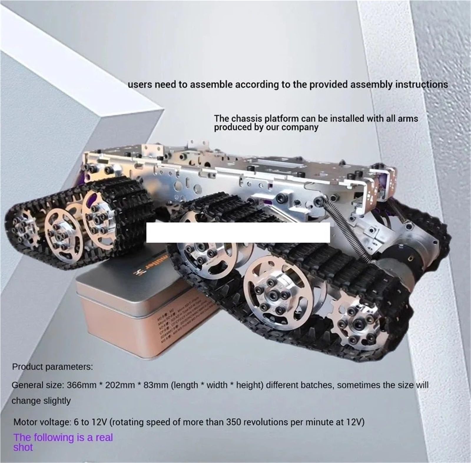 Chasis de Tanque de Robot de Metal 4WD, 12V, Coche con Motor de CC for Arduino, Robot rastreador de Pista, Kit DIY sin Montar(Gray)