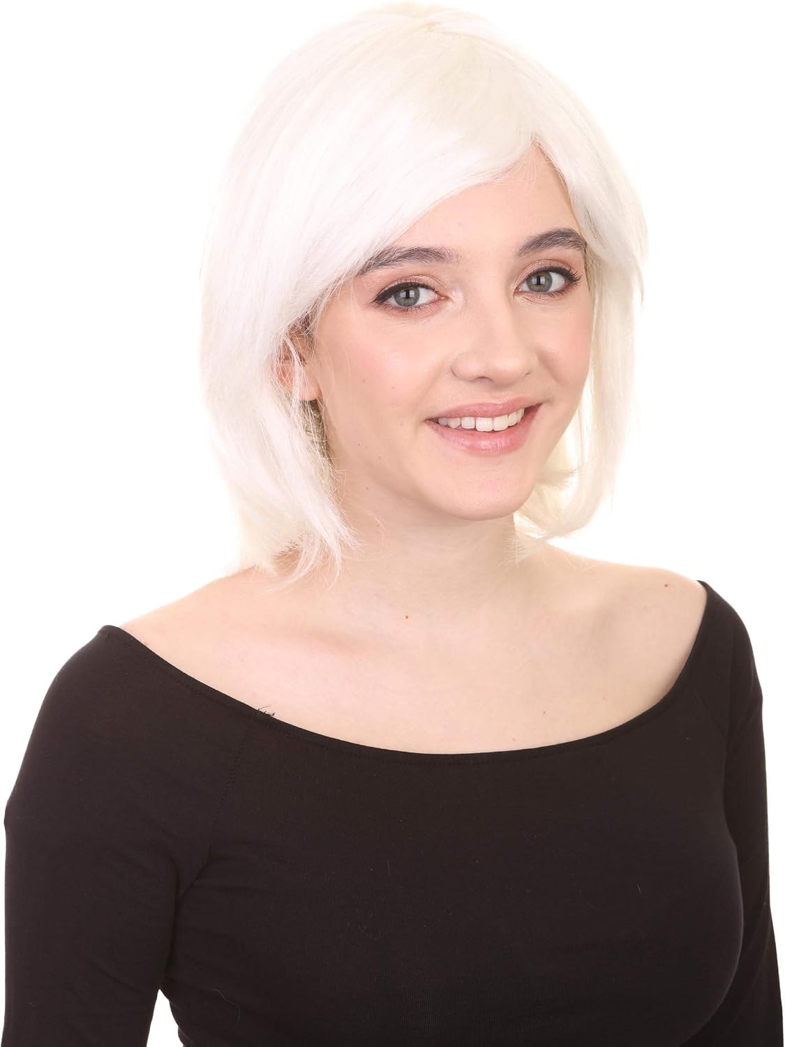 HalloweenPartyOnline HPO Adult Women's Short White Wig, Perfect for Cosplay, Flame-retardant Synthetic Fiber