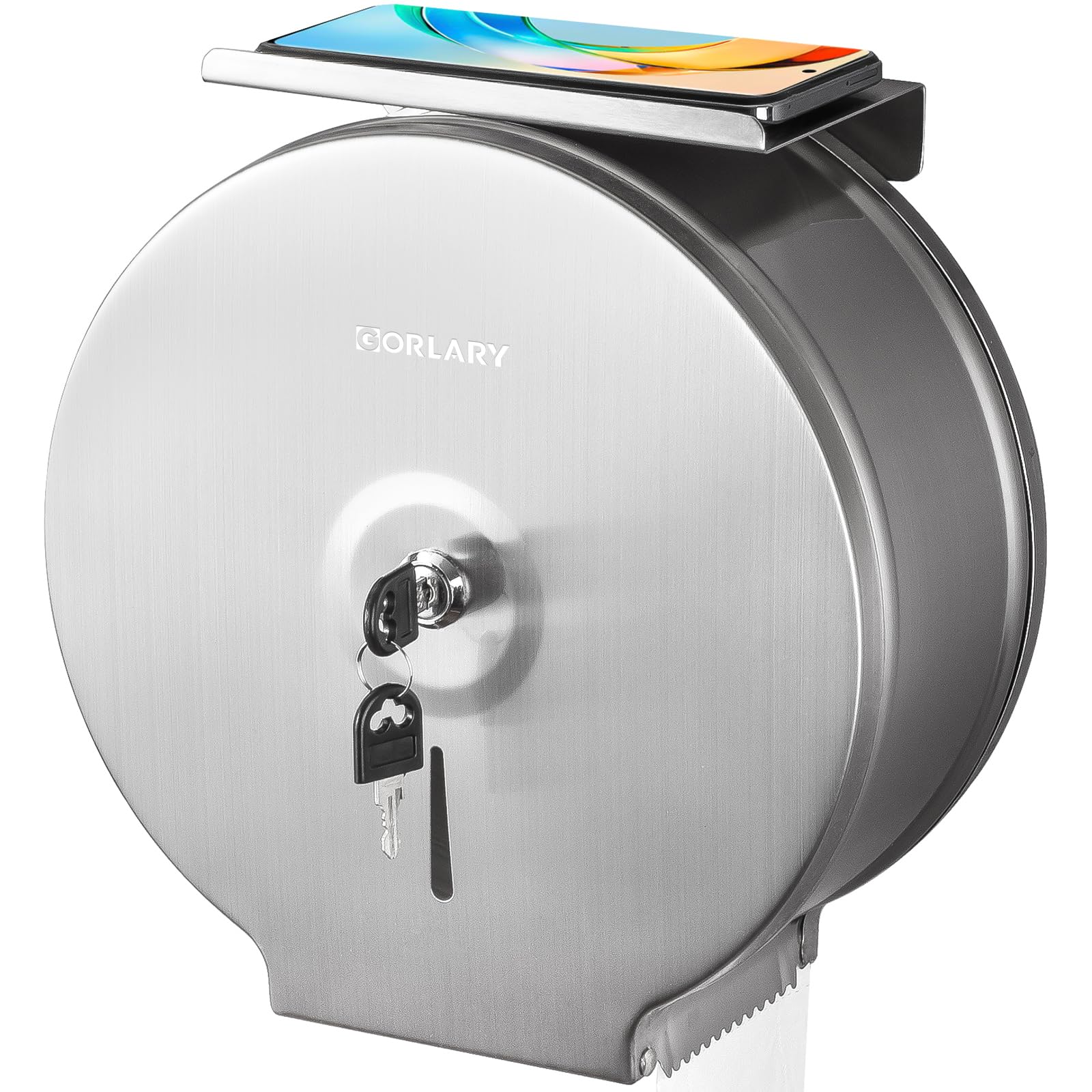 Gorlary Dispensador de Papel Higiénico Gigante Comercial con Estante, Soporte de Acero Inoxidable para Montaje en Pared Plateado