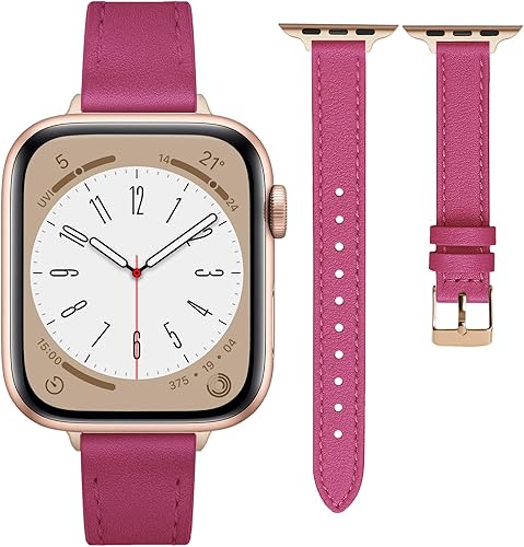 Slim Leather Bands Compatible with Apple Watch 38mm 40mm 41mm 42mm 44mm 45mm 49mm Replacement Genuine Leather Strap for iWatch Series Thin Watch