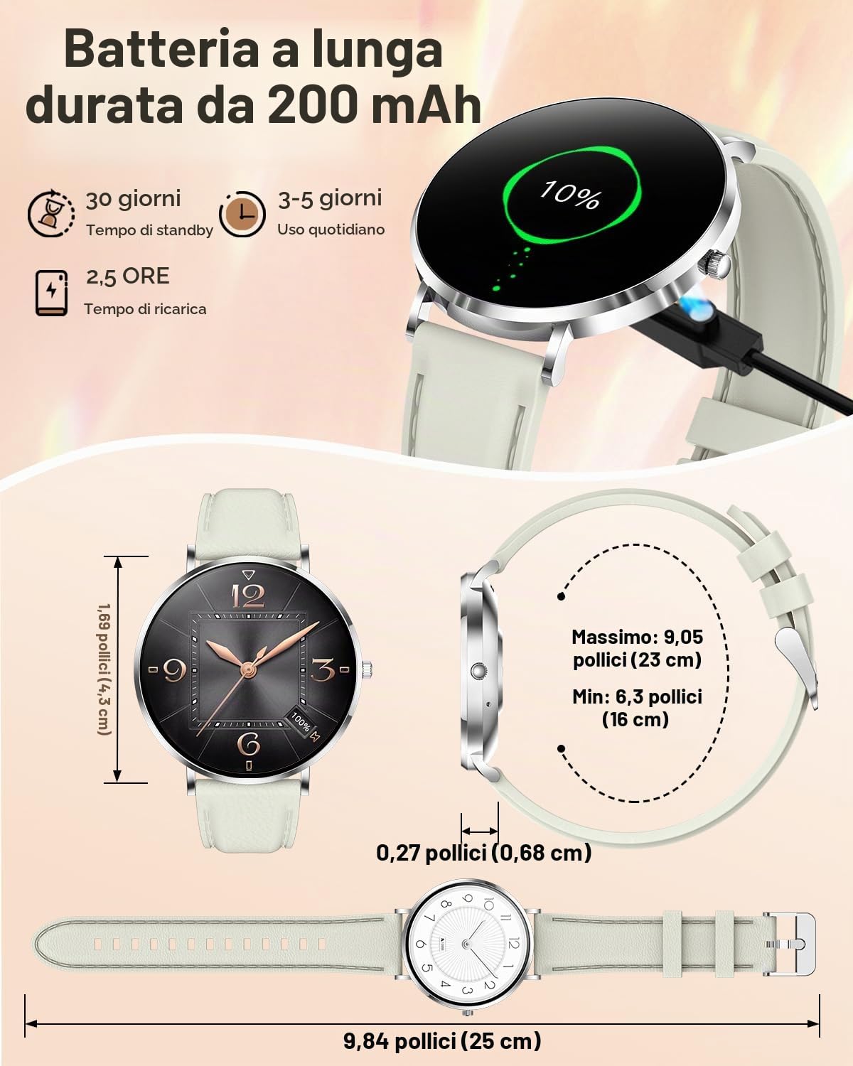 Smartwatch Donna,NOVEA Ultradelgada 1.32" Schermo Touch Chiamate Bluetooth, 100+ Modalità Sportive, SpO2 Orologio Cardiologico Monitor del Sonno Contapassi, Ciclo Menstruale IP68, Android/iOS