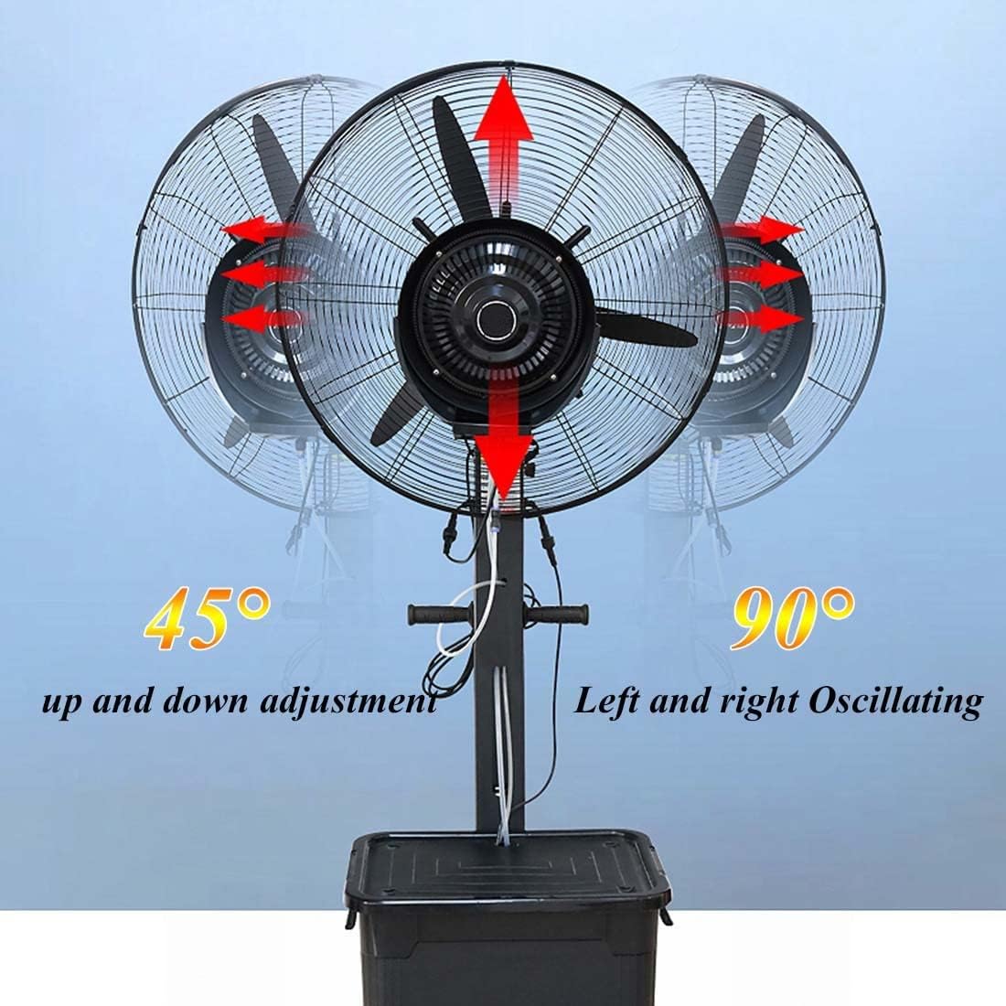 High Velocity Misting Fan Oscillating Pedestal Fan Misters With 11 Gallon Water Tank Industrial Floor Cooling Fans For Outdoor Patio Backyards Greenhouse, 320W/26in