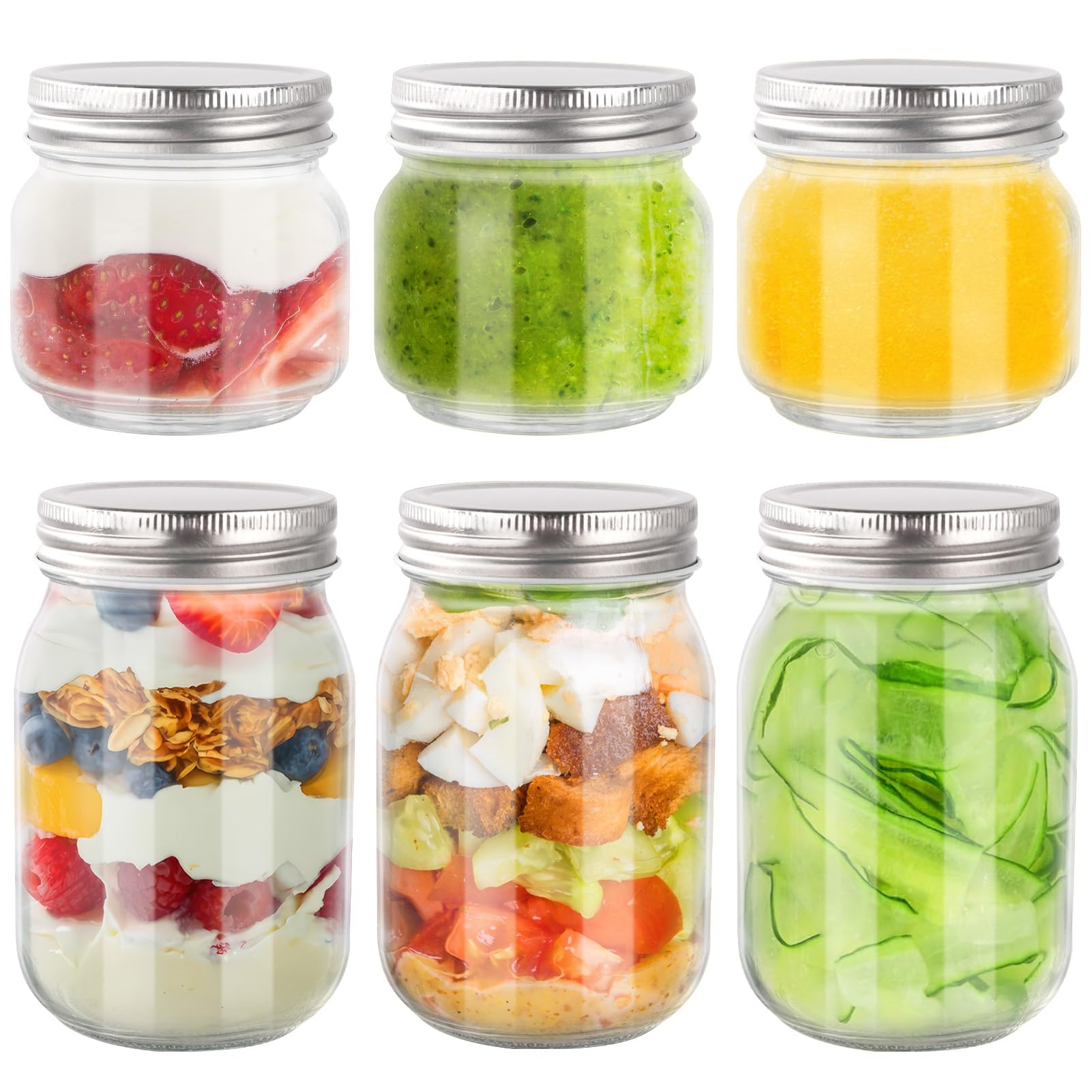 Ezvsevuo 6x Tarros de Cristal con Tapa Hermética - Mason Jar 250ml/500ml para Mermelada, Conservas, Miel, Salsas y Bebidas Frías - Tarros Avena Nocturna