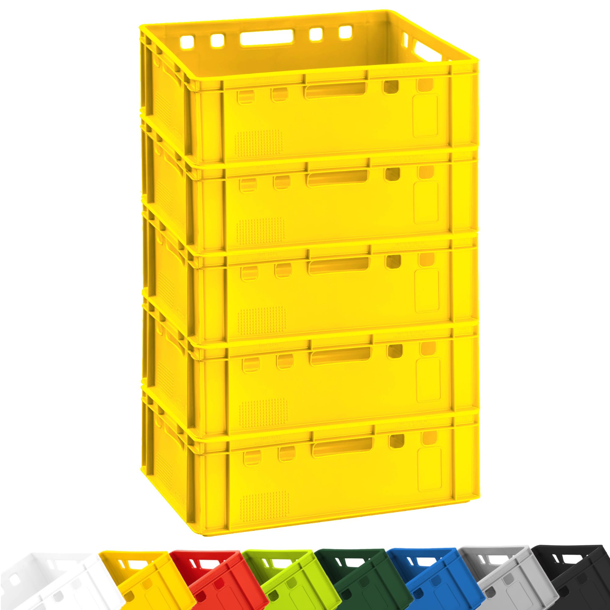 Fleischkiste E2 60x40x20 cm Eurobox 5er Set Gelb lebensmittelecht robust | BURI, stapelbar, Kunststoff, Made in Germany, Lagerbox, Transportbehälter, belastbar, Normmaß, vielseitig, langlebig