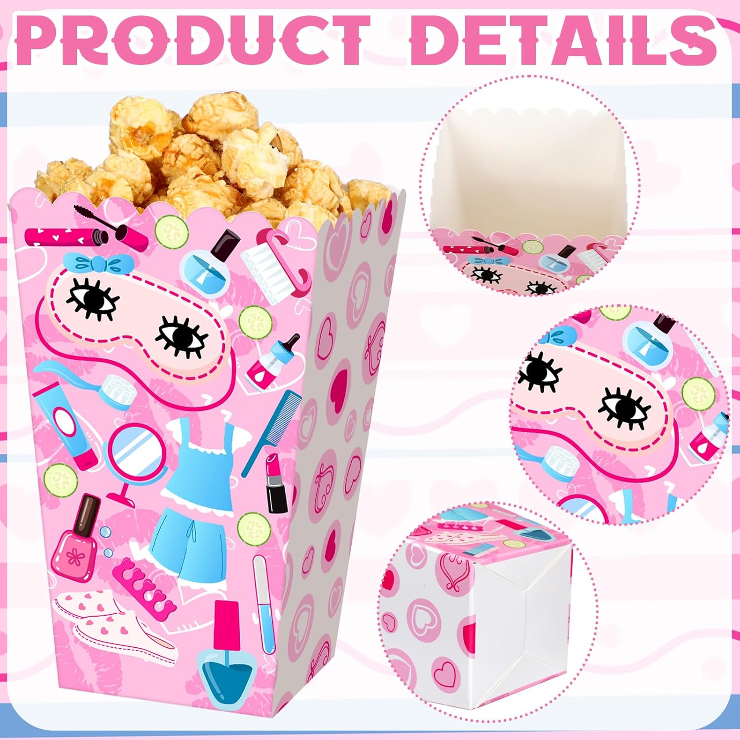 Gueevin 60 Pcs Sleepover Popcorn Boxes Women Makeup Spa Storage Holder Party Container for Birthday Gift Wedding Pajama Slumber Sleepover Party Supplies
