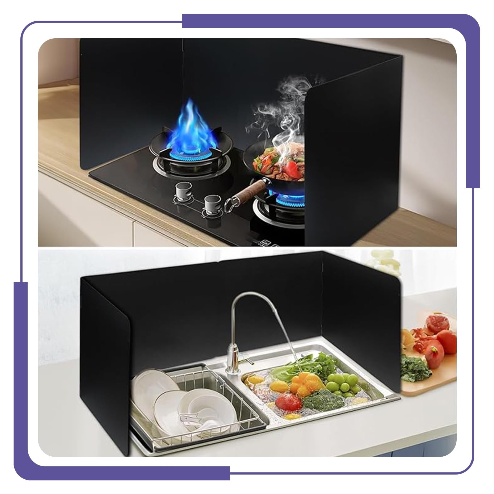 Pantalla plegable de acero inoxidable contra salpicaduras de grasa para estufa, antiadherente, de 3 lados, protector de salpicaduras de calor, protección contra salpicaduras, protección contra