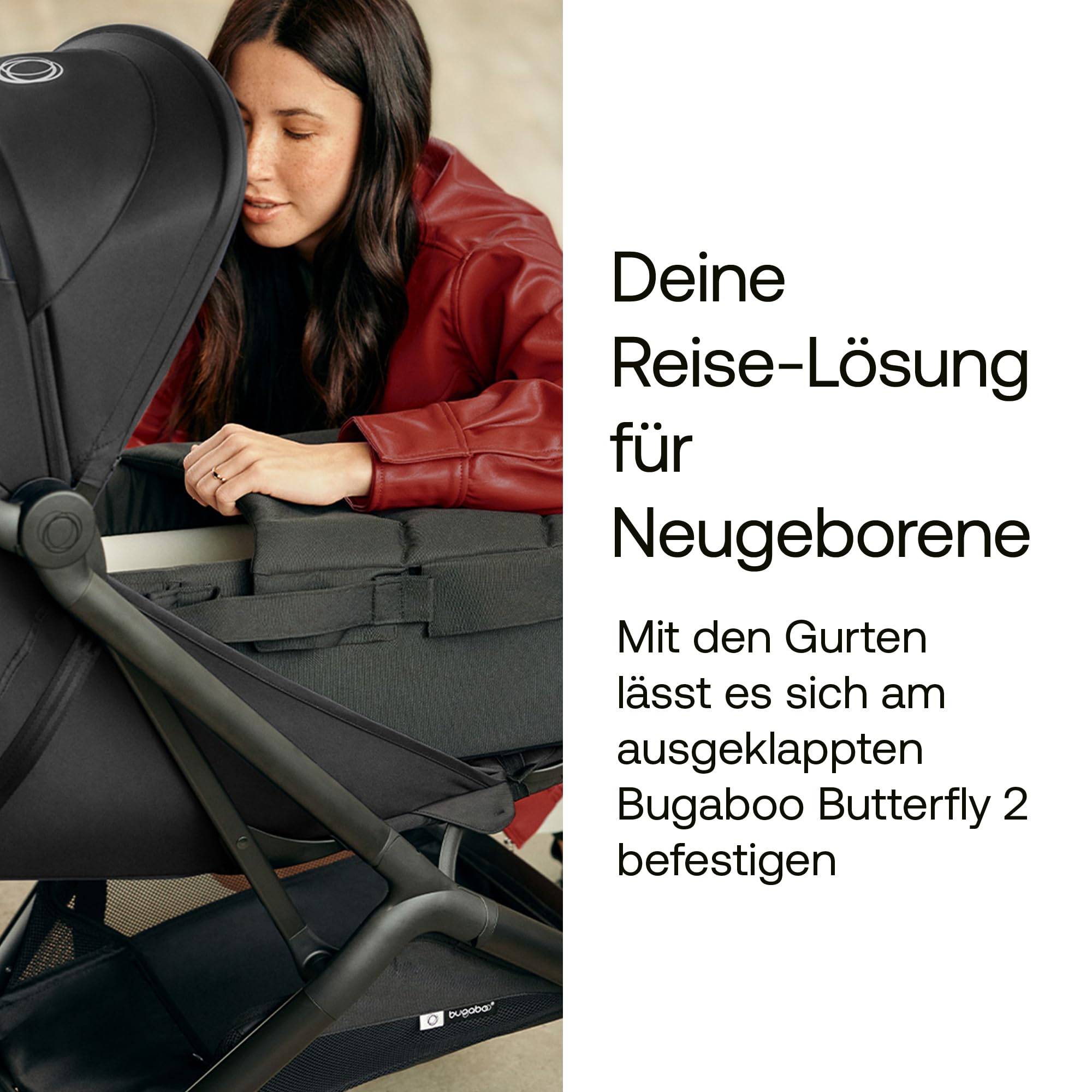Bugaboo Babynest, tragbare Liegewanne mit Tragegurten | für alle Bugaboo Kinderwagen, entfalbar zu einer Baumwollmatratze & Spielmatte, flache Liegeeinheit ab Geburt Heritage Black