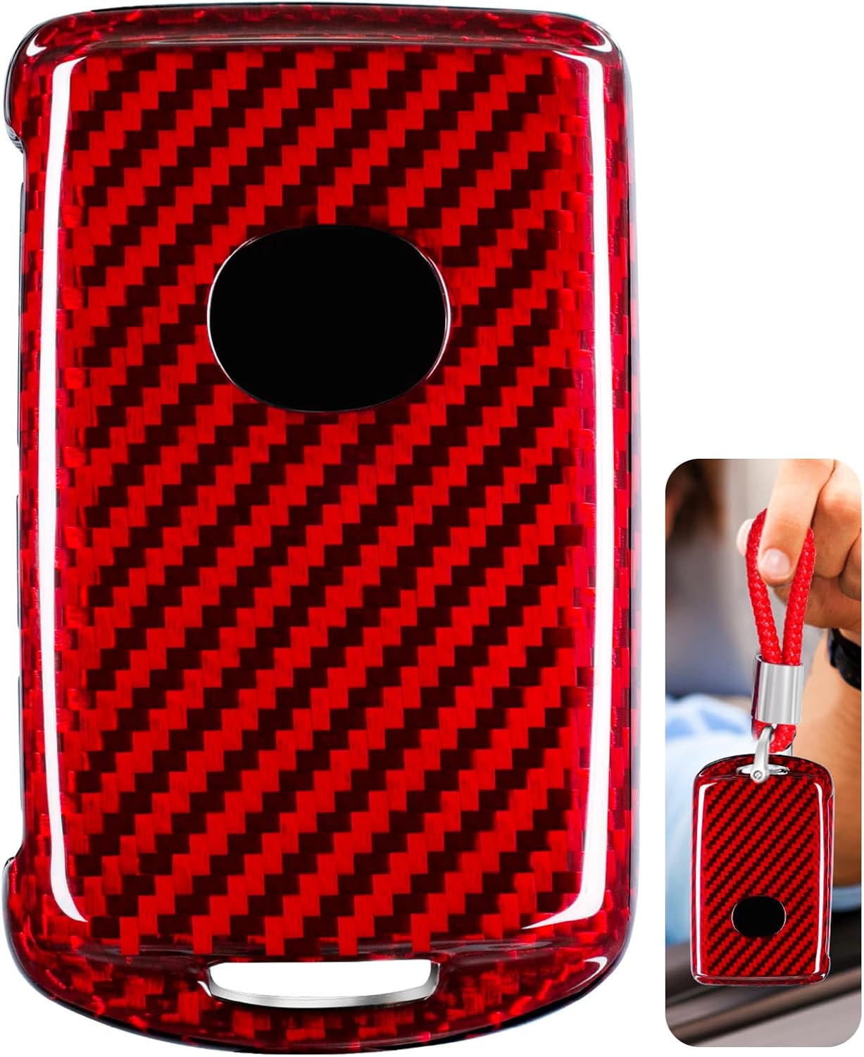 T-carbon Real Glass Fiber Key Fob Cover Compatible with Mazdawith Keychain,Car Key Case Cover Compatible with Mazda 3 6 Compatible with Mazda 3 Hatchback CX-3 CX-30 CX-5 CX-50 CX-9 CX-90 2019-24,Red