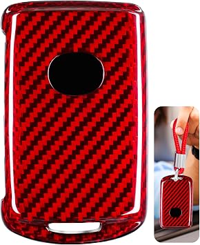 T-carbon Real Glass Fiber Key Fob Cover Compatible with Mazdawith Keychain,Car Key Case Cover Compatible with Mazda 3 6 Compatible with Mazda 3 Hatchback CX-3 CX-30 CX-5 CX-50 CX-9 CX-90 2019-24,Red