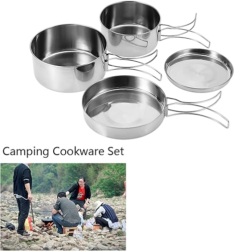Miniatura 4 de Juego de 4 utensilios de cocina portátiles, utensilios de cocina de combinación de acero inoxidable, utensilios de cocina para camping, ollas y