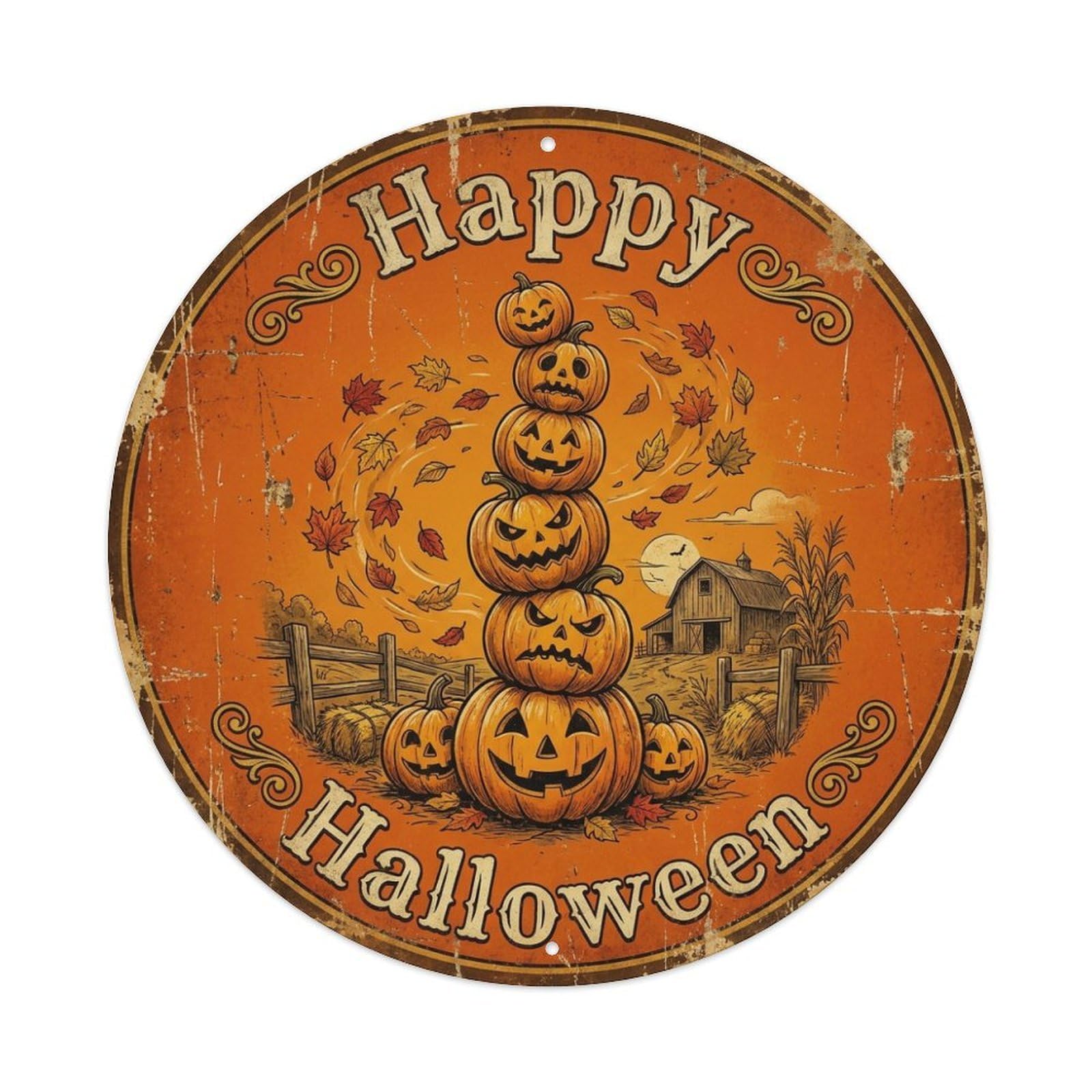 Pumpkin Stack Autumn Happy Halloween Positive Saying Metal Tin Sign