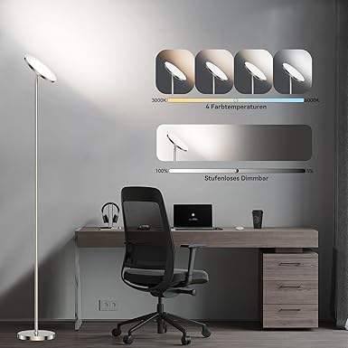 Amdelne Staande Lamp Dimbaar, 30W 3330LM LED Vloerlamp met Geheugenfunctie y 1H Timer, Moderne Floor Lamp met Afstandsbediening en Touch-Bediening, Verlichting voor Woonkamer, Slaapkamer, Kantoor, Studio photo 3