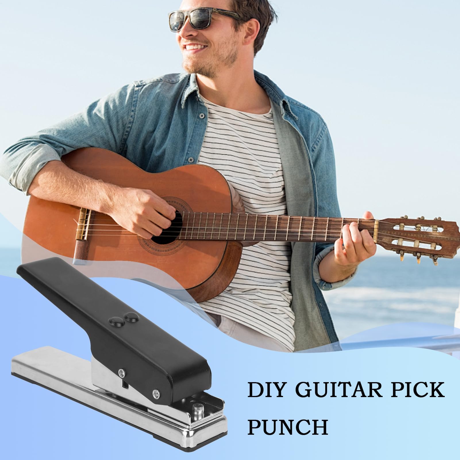 Perforadora de púas de guitarra de mano, herramienta cortadora de púas de metal, máquina perforadora de tarjetas ergonómica, diseño compacto para músicos y aficionados, equipo de instrumento