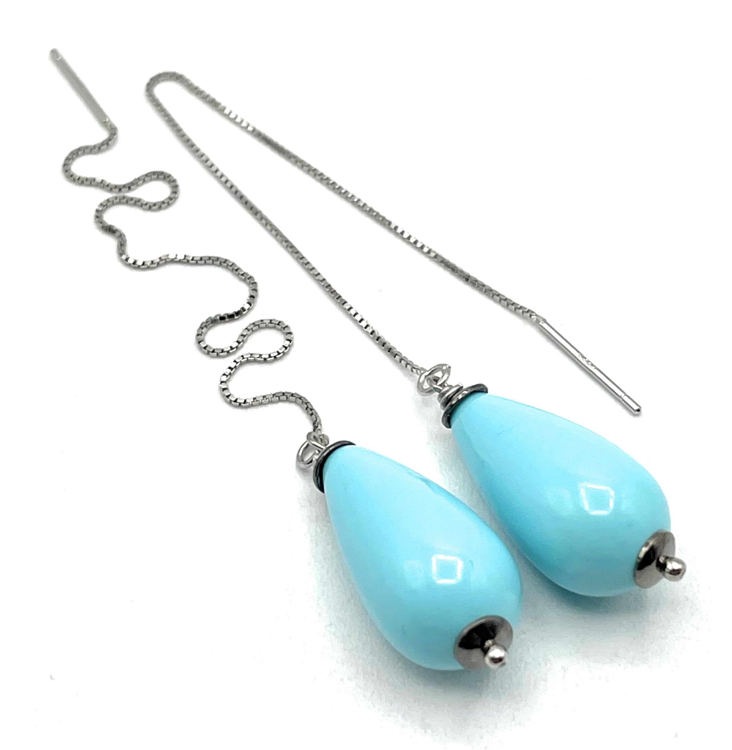 Pendientes Lagrimas Turquesas y Plata 925 Made in Italy, Joyas Artesanales Minimalistas, Regalo para Mujer
