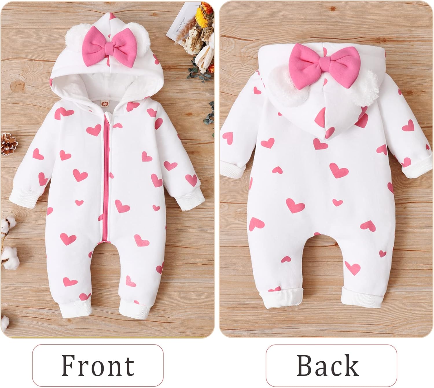 AMAWMW Newborn Baby Girl Winter Outfit Hooded Jumpsuit Infant One Piece Romper Baby Warm Snowsuit Clothes Gifts Set