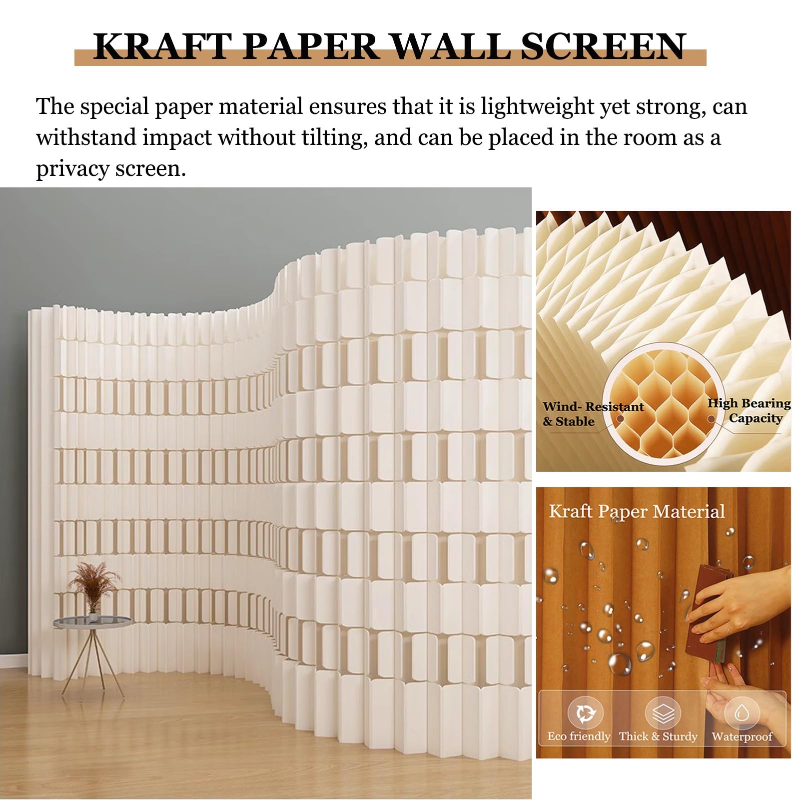 Biombo Separador Divisor De Habitación De Papel Kraft, Pantallas De Privacidad Plegables Para Oficina En Casa, Divisor De Habitación Retráctil De 6-16 Pies, Pared Decorativa Independiente(3x1.6 m/9.84