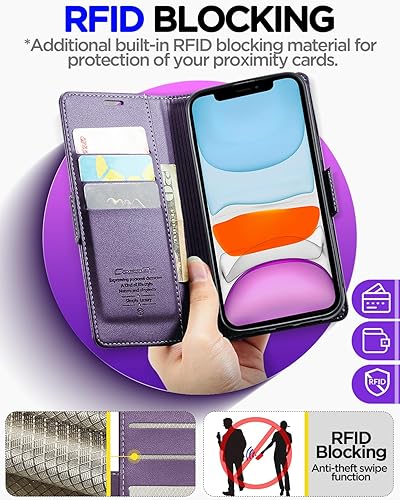 Miniatura 4 de AICase Funda tipo cartera para iPhone 11 con bloqueo RFID de cuero con cierre magnético fuerte, funda protectora con soporte para tarjetas de