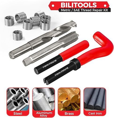 Miniatura 46 de BILITOOLS Kit de reparación de roscas M12x1.25, HSS Drill Helicoil Kit de reparación métrica