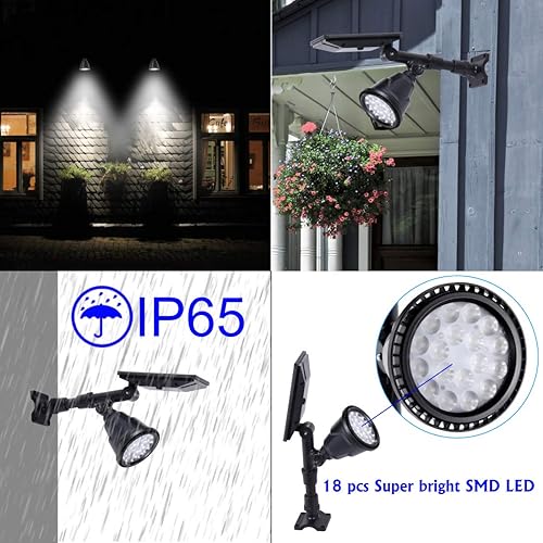Miniatura 4 de Focos solares brillantes para exteriores, mejorados, impermeables, superbrillantes, 18 LED, 300 lúmenes, 2 modos de encendidoapagado, luz de pared