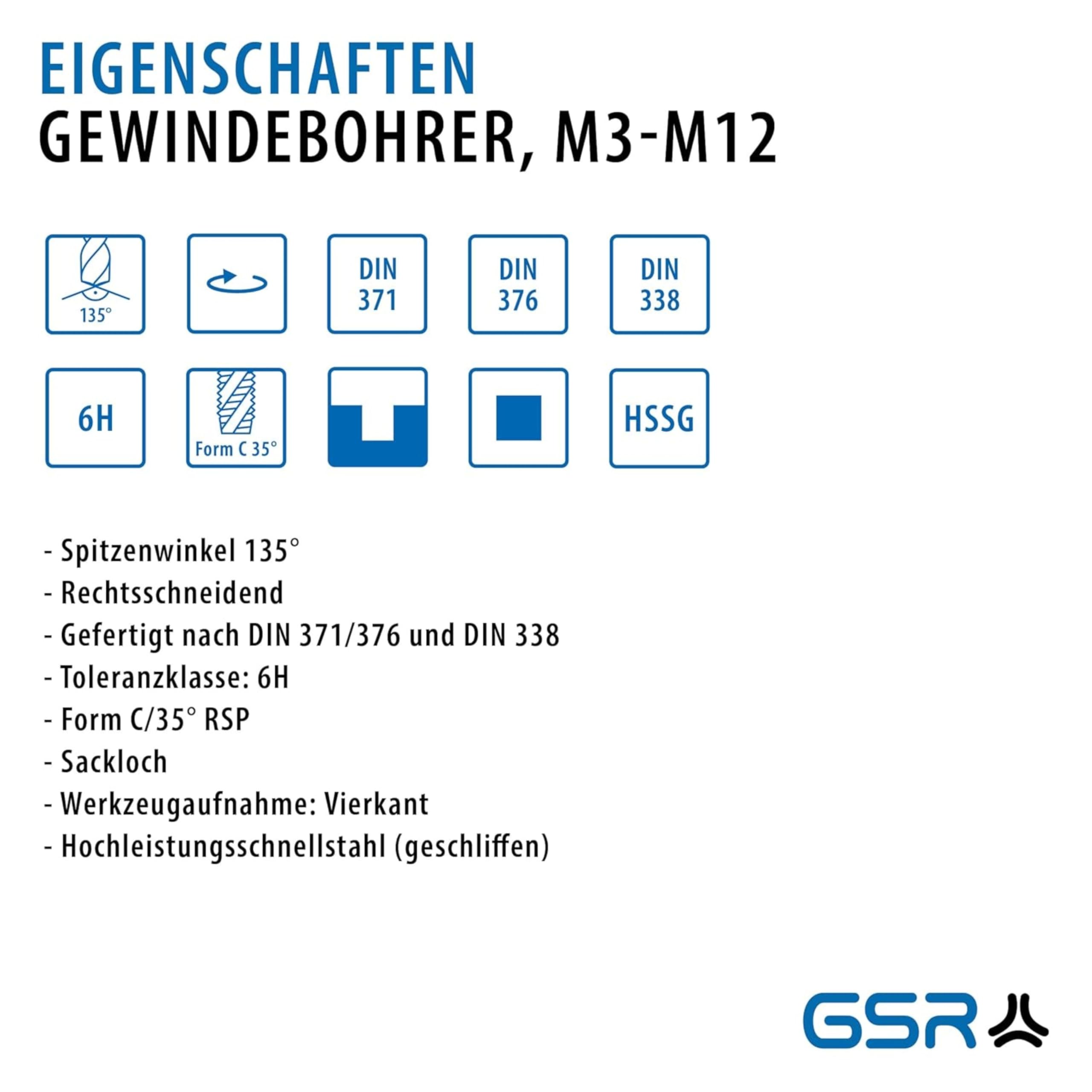 Gewindebohrer Satz M3-M12, 14-tlg., HSS-G Sackloch Maschinengewindebohrer Set, Geschliffene Ausführung, Form C 35° Rechtsspirale, metrisches Gewinde, Spiralbohrer, Mit Stahl-Kassette