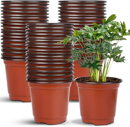 Vista 58 de Augshy 120 macetas de plástico para vivero, macetas de inicio de semillas para interiores y exteriores (4,5,6 pulgadas)