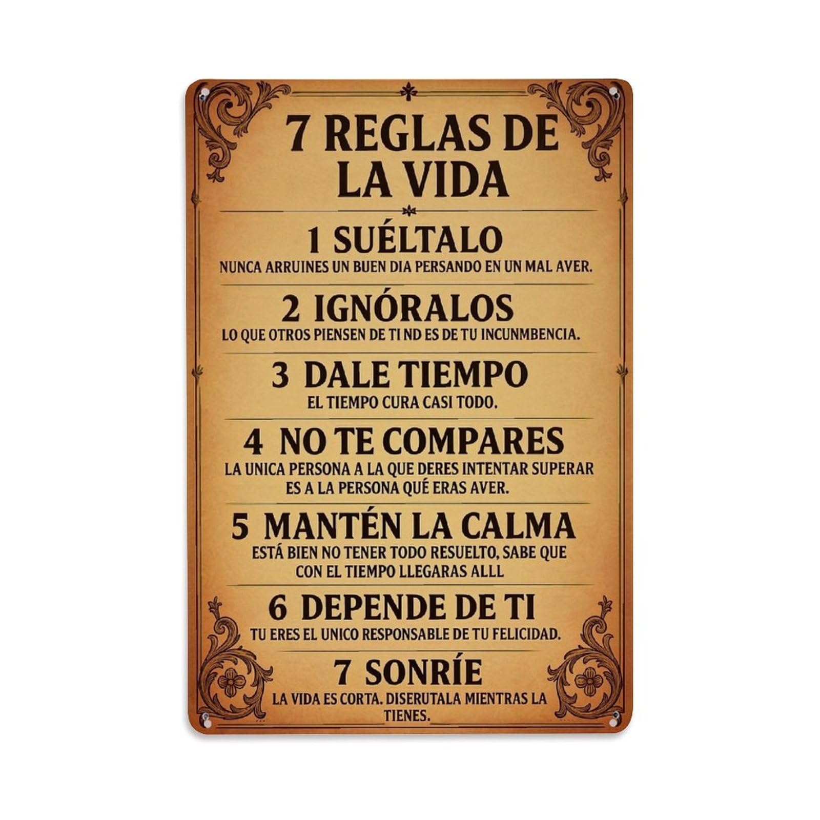 Jdfenggu Vintage Seven Rules Of Life Poster Retro Metal Tin Sign, Metal Poster For Bar, Home, Man Cave, Kitchen, Laundry Room Art Decor 8X12 Inch