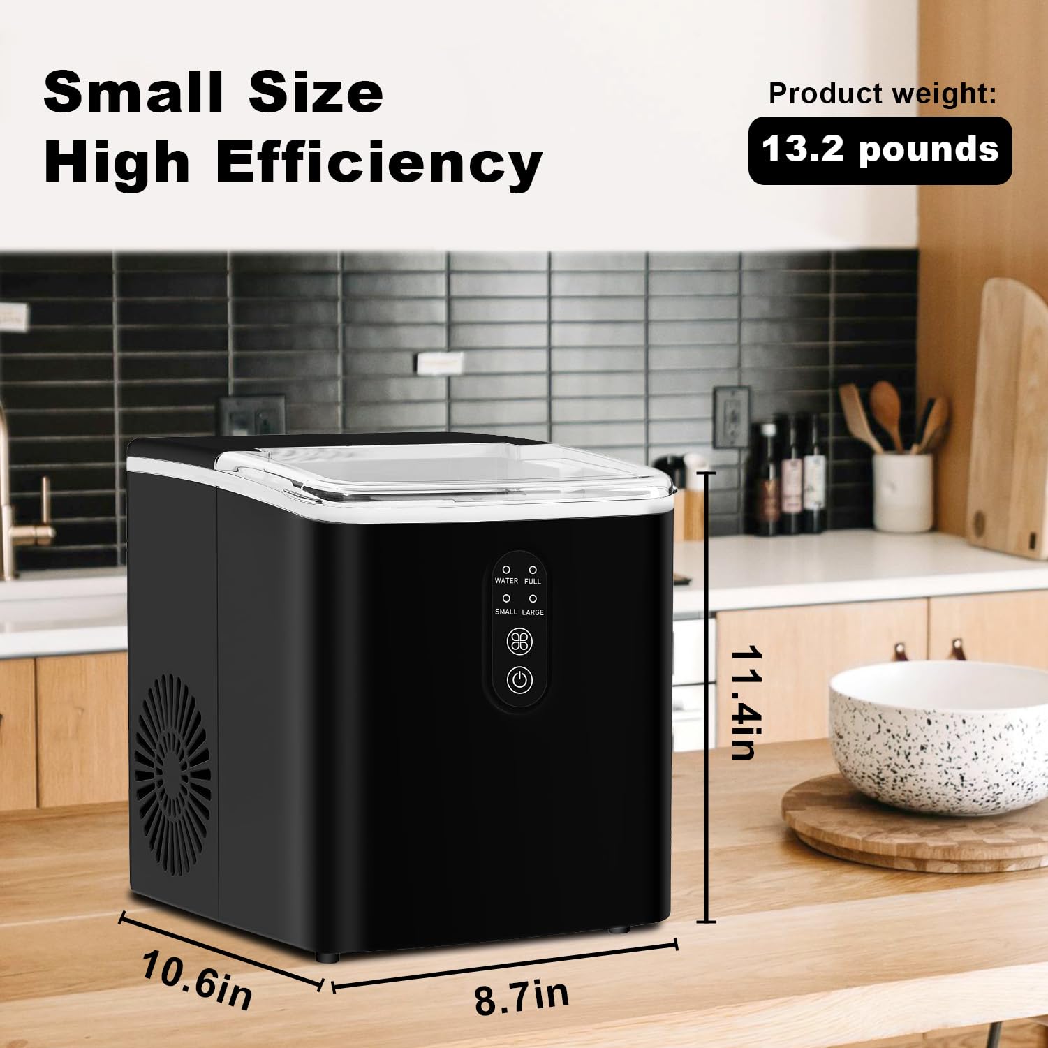 Countertop Ice Maker, Portable Ice Maker Machine 33lbs/24Hrs, 2 Sizes Bullet Ice，with Ice Scoop and Basket, 9 Bullet Ice Ready in 6 Mins on Fridge.com