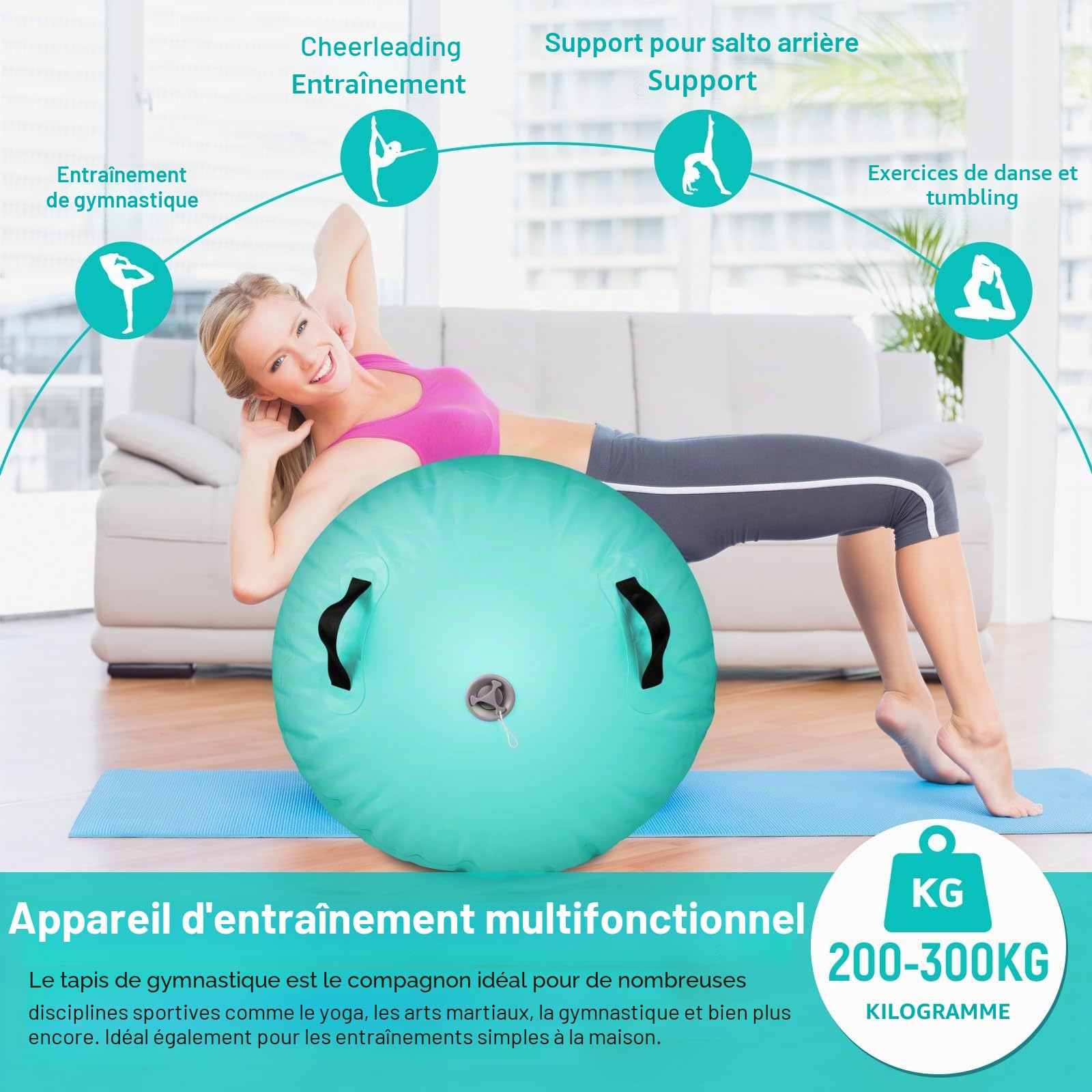 Skeufy Air Mat Track, Tapis De Gymnastique Gonflable Pour Yoga Avec Pompe À Air Électrique, Tapis De Gymnastique Airroll Air Roll, Tapis De Sport Pour La Maison Et L'extérieur