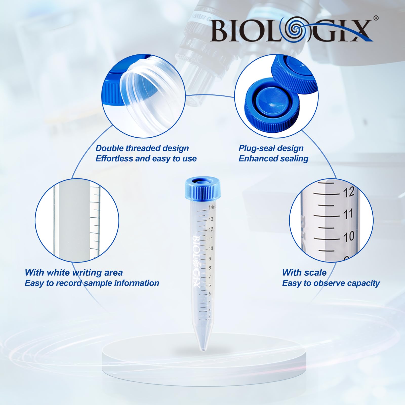 500 provette centrifughe in plastica da 15 ml, provetta in plastica, con graduazione, per esperimenti di chimica di laboratorio, coperta di tenuta (15 ml)