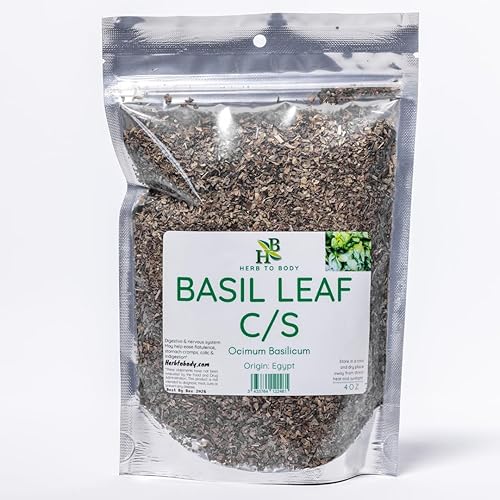 Herb To Body Hoja de albahaca C/S | Cortada y tamizada | Ocimum basilicum | Artesanal silvestre | 4oz