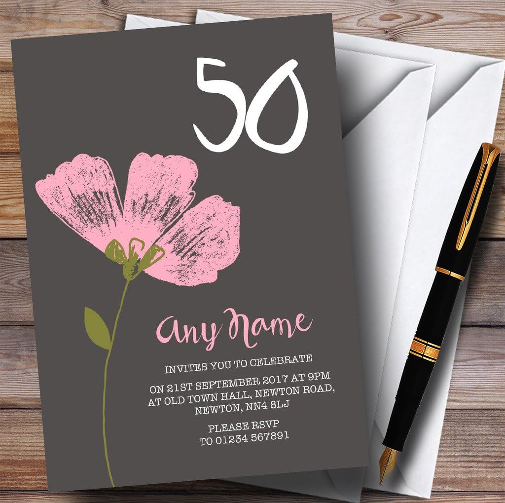 Pink Watercolour Flower 50th Personalized Birthday Party Invitations
