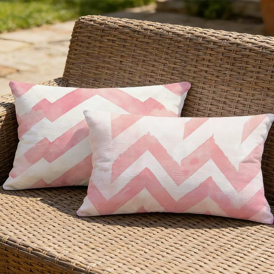 Housse de coussin de jardin 40x80 rose aspect lin haut de gamme et résistant aux UV