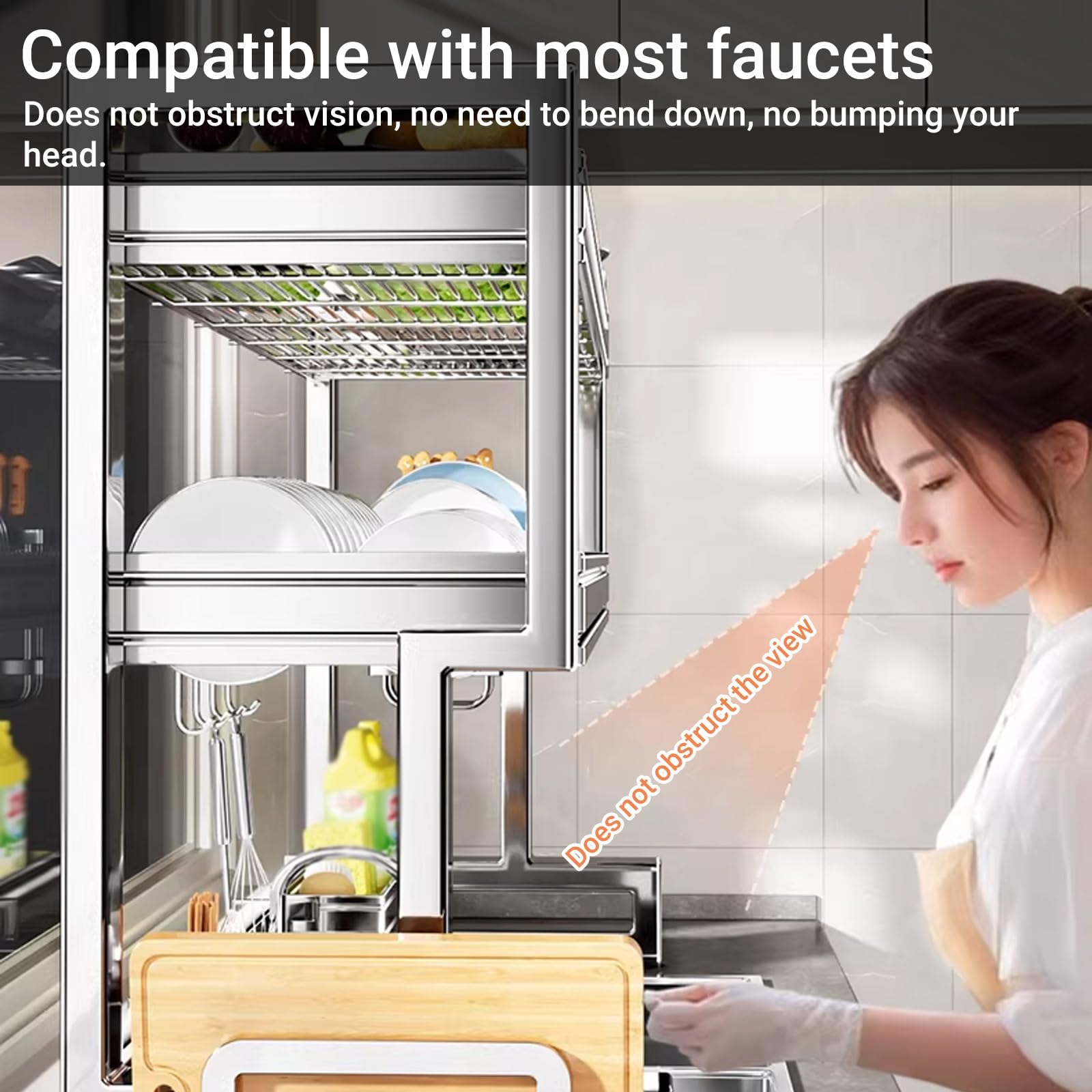 Estante de secado de platos de acero inoxidable 304, estante de almacenamiento de cocina que ahorra espacio para platos, vasos, cubiertos