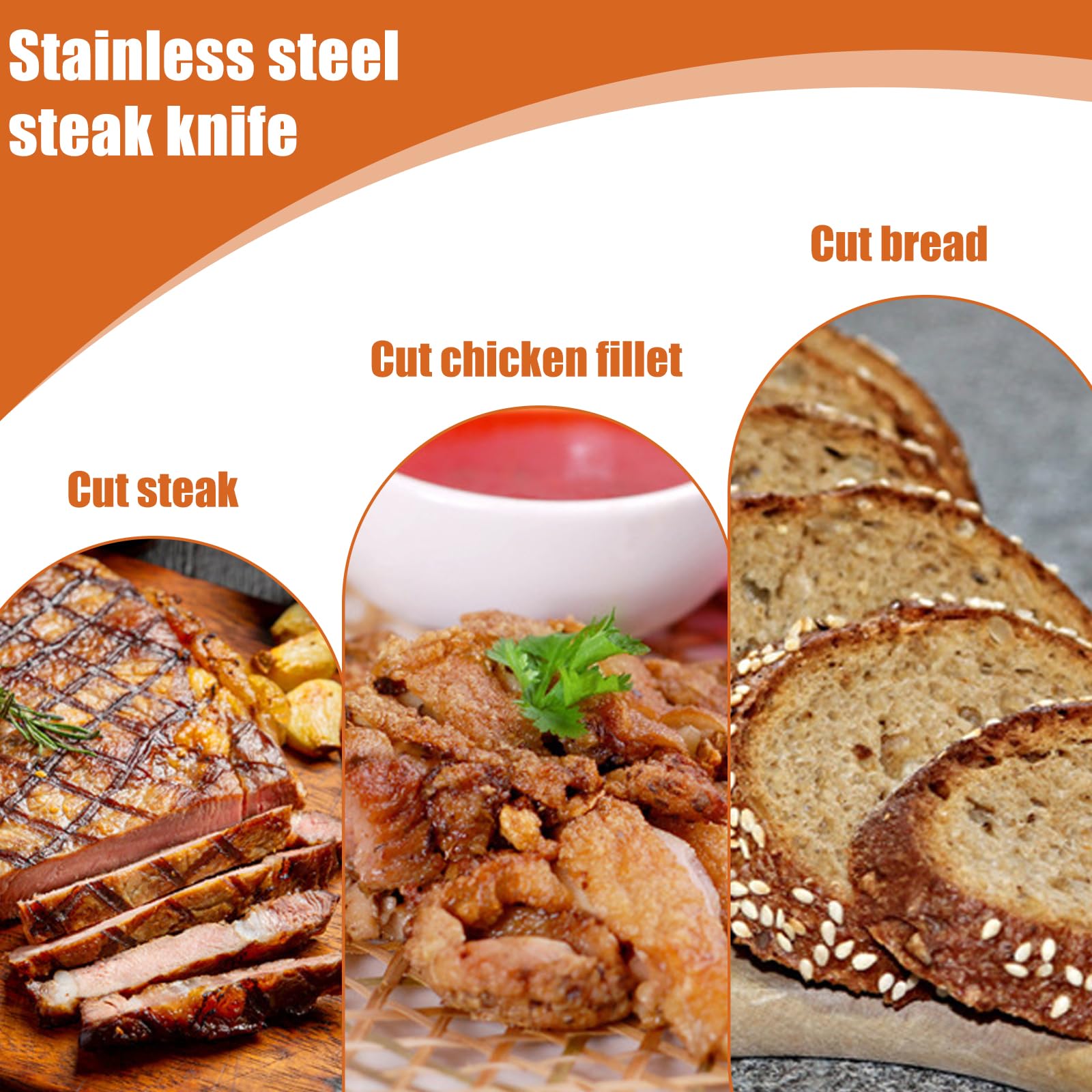 Juego de 24 cubiertos de carne de acero inoxidable con 12 cuchillos de carne y 12 tenedores, con mango de madera, juego de cubiertos para carne, para 12 personas, no apto para lavavajillas