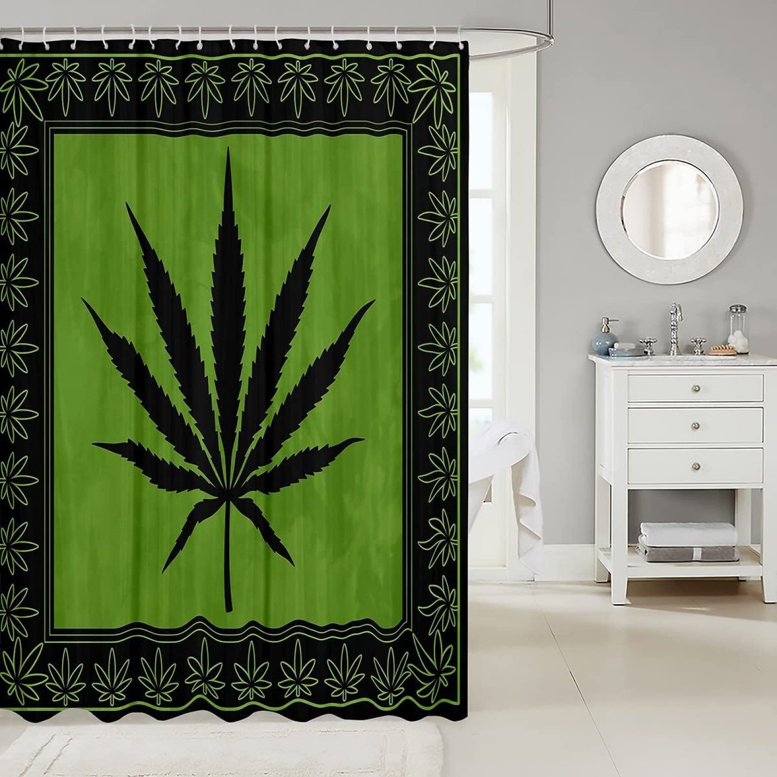 LIVETTY Tenda Da Doccia Con Foglie – 180x200 Cm, Verde Floreale, Antimuffa, Con 12 Ganci, Lavabile