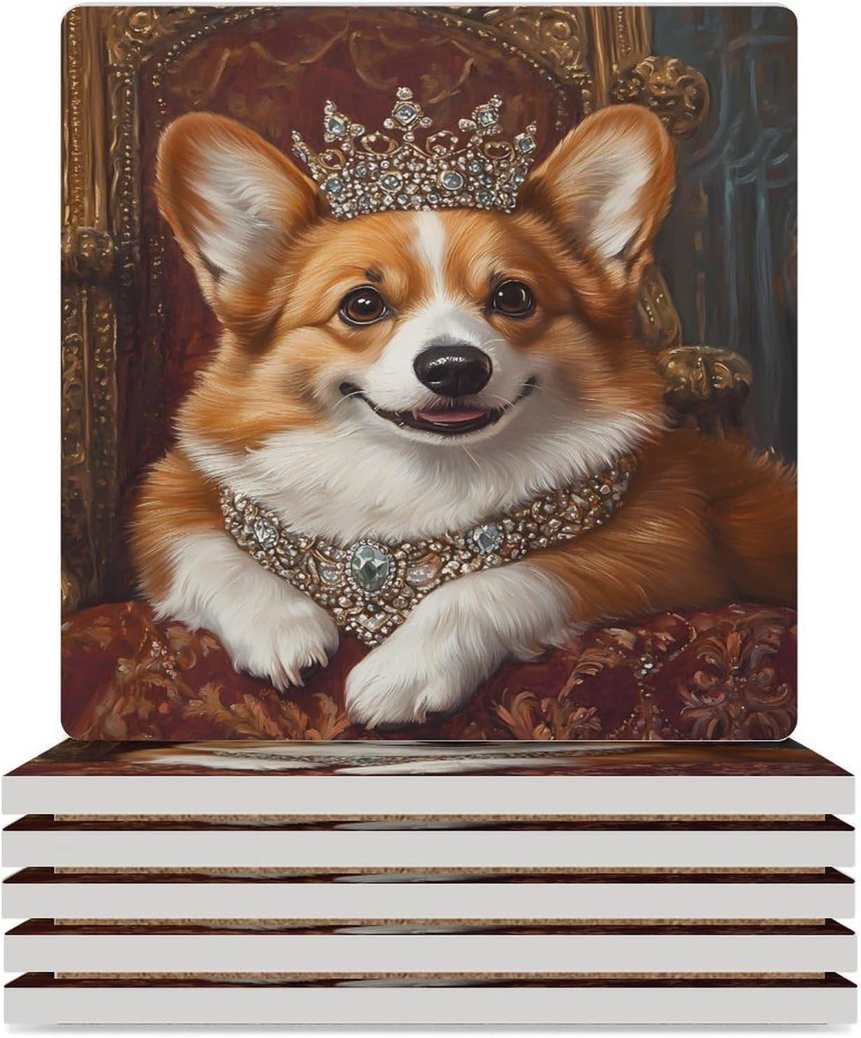 Corgi Dog Queen Ceramic Coasters Square Drinks Coaster Coffee Table Decor Table Coaster for Home Bar