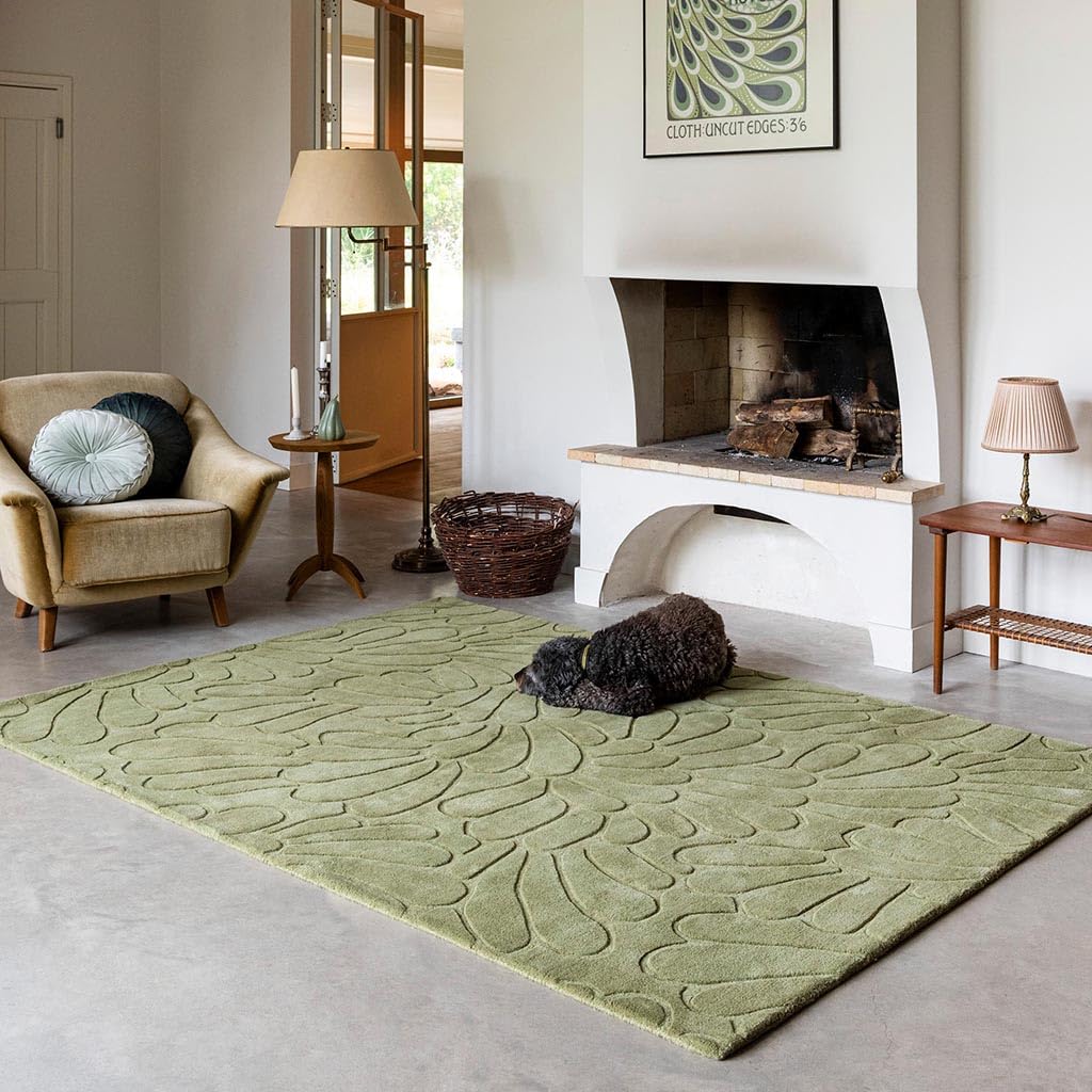 NAFI Rugs Floral Abstract Hand Tufted Wool Rug | 1 Inch Thickness | Soft Area Carpet for Living Room, Bedroom. Hall & Home Decor Size 3x5 Feet (90x150 Cm) Olive/Green-image-0