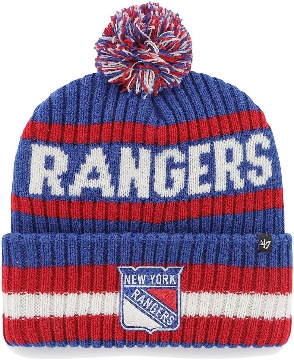 47 NHL Unisex-Adult Team Color Officially Licensed Primary Logo Bering Sport Knit Cuffed Pom Beanie Cold Weather Hat