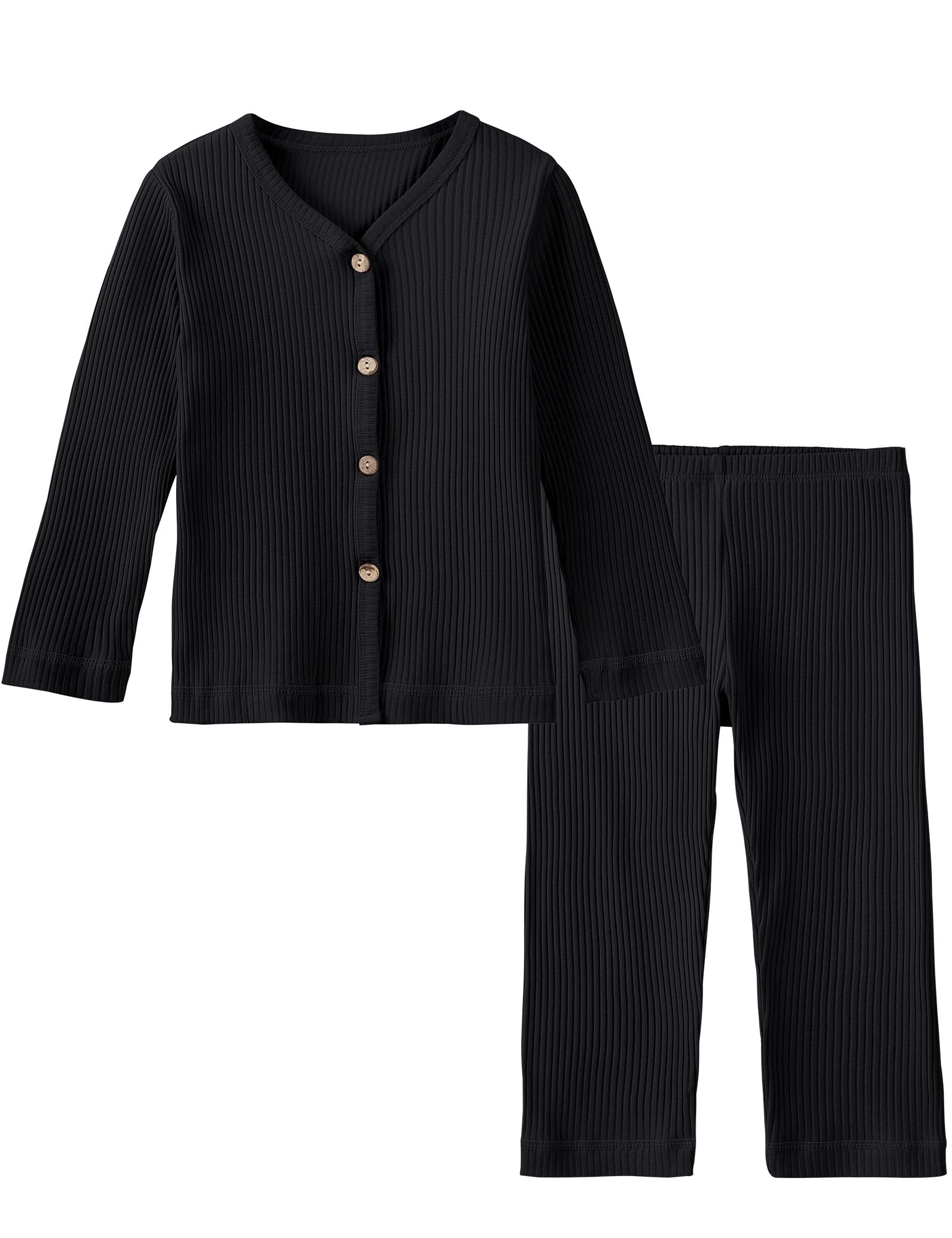 DIPUG Toddler Pajamas Cotton Full-Button Kids Long Sleeve Pjs Girls Boys Solid Sleepwear Set 12M–7Y