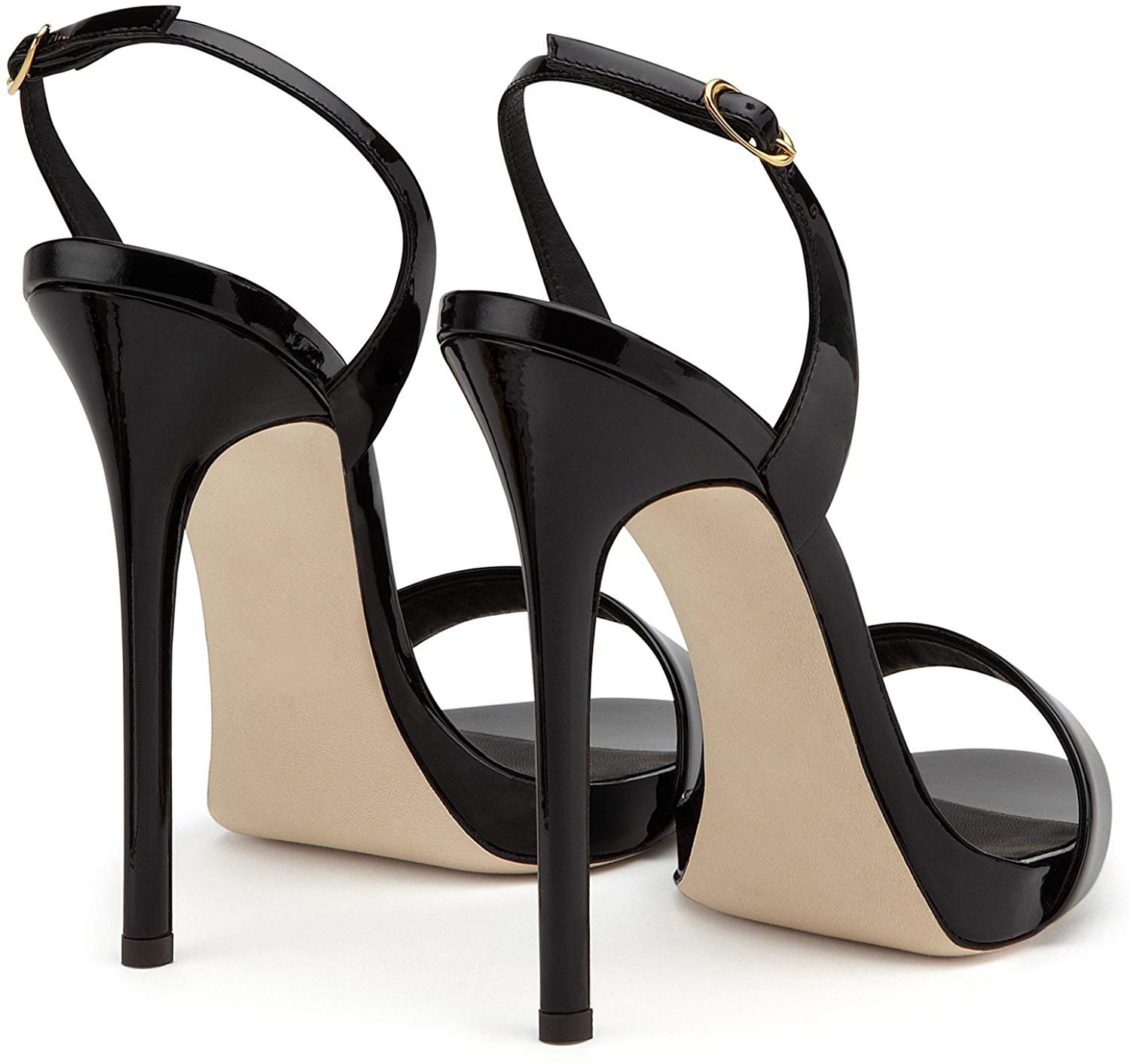 elashe Donna Sandali in Pelle Lucida Slingback Tacco a Spillo 12 cm Punta Rotonda con Fascia Posteriore Eleganti per Estate Feste e Notti di Matrimonio