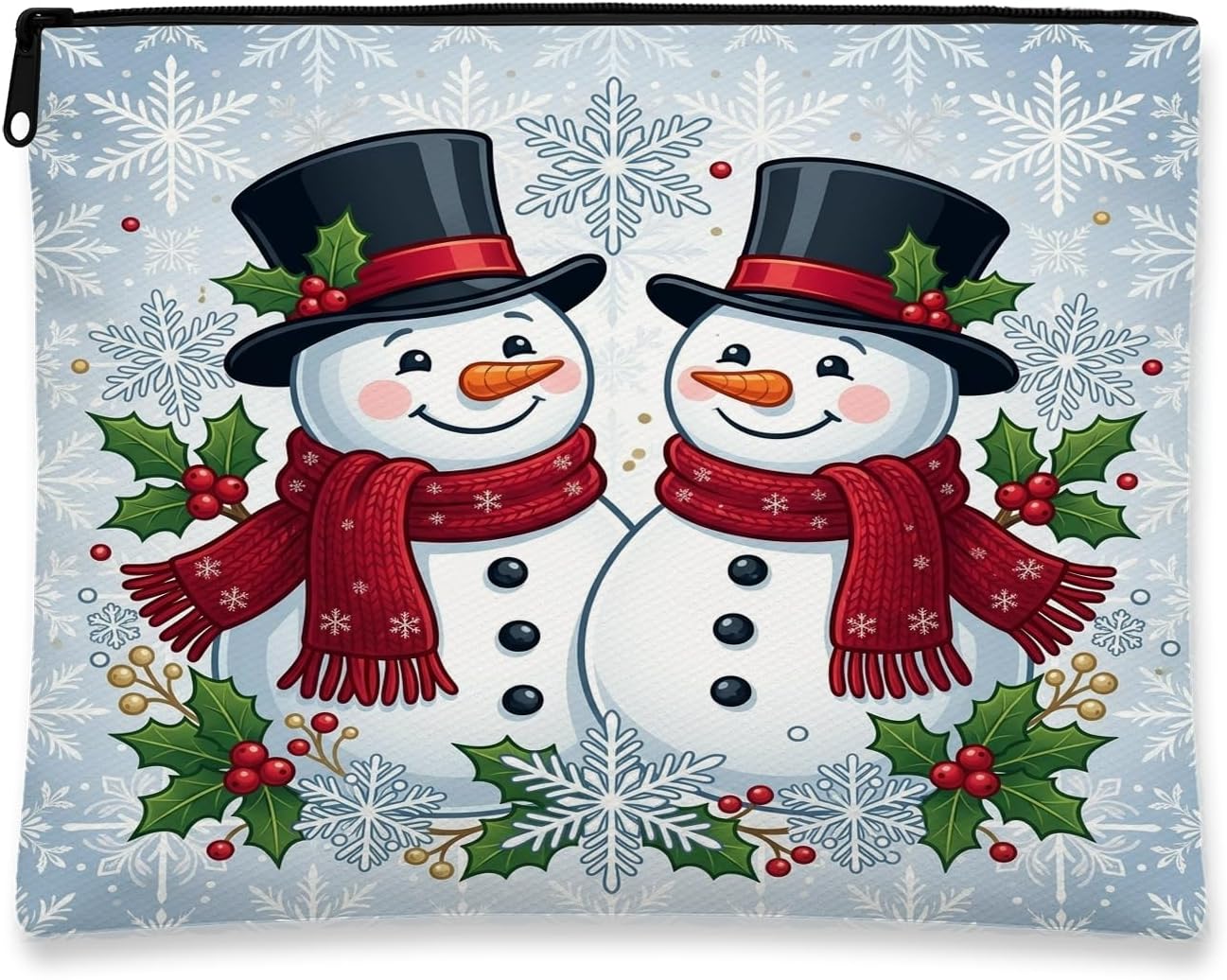 Snow Man Couple Holiday Quote Christmas Makeup Bag 7x9 Inch